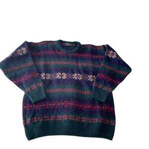 Vintage Brooks Brothers Mens Hand Knit England Wool Fair Isle Sweater XL